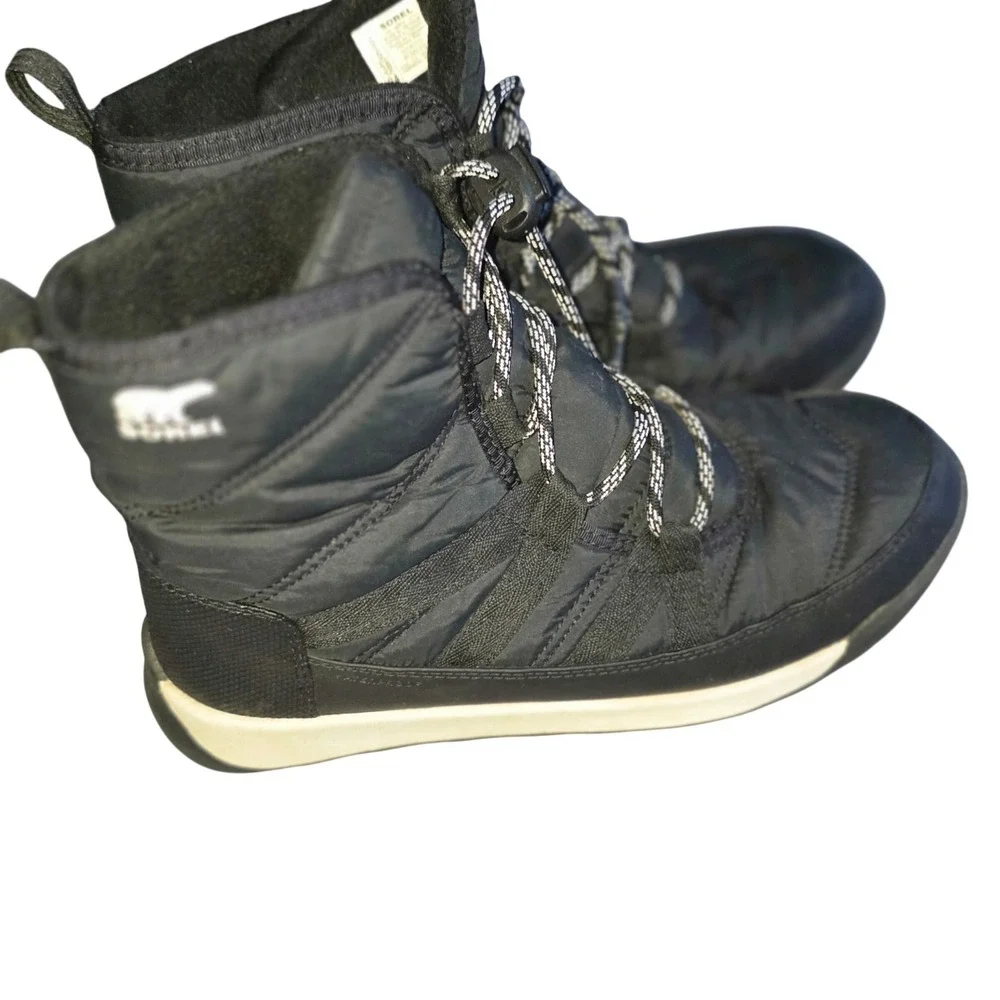Sorel Whitney‎ II Kids Black Puffer Winter Boots Lace Up Waterproof Youth Size 6